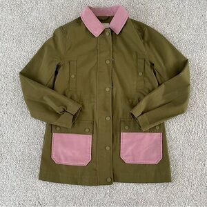 Boden Barn Jacket Green with Pink Pockets UK 6 US 2